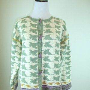 DIA NORTH OF BOSTON HAND LOOMED Vintage L green cream floral grape buttons leaf